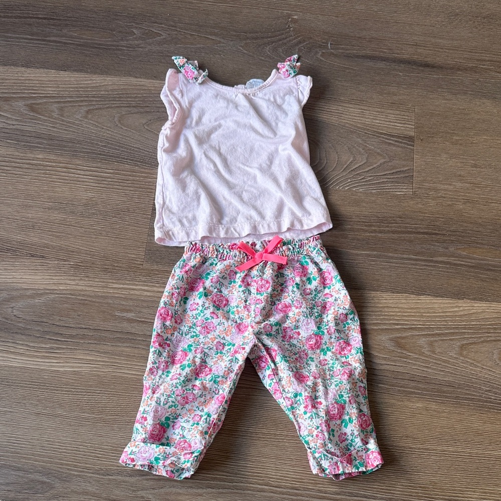 Jacadi baby girl floral bow embellished cotton shirt and pants set